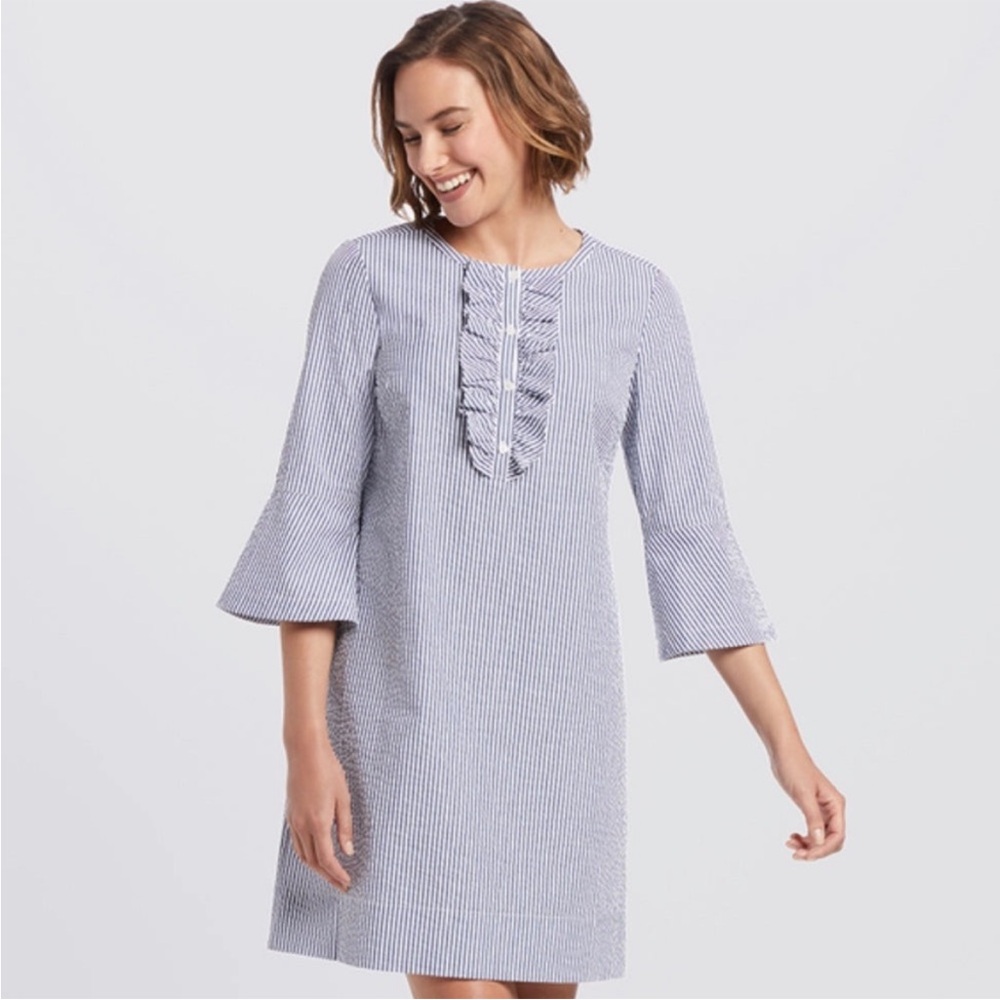 Draper James Seersucker Ruffle Dress SZ 2 EUC